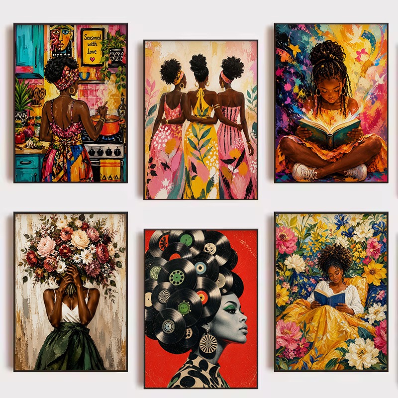 Home Cooking Reading - Poster su Tela Afro Pop Art